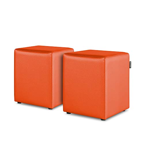 Happers Set aus 2 Sitzwürfeln aus Kunstleder Orange. Sitzhocker und Fußstütze für das Wohnzimmer oder Schlafzimmer von Happers