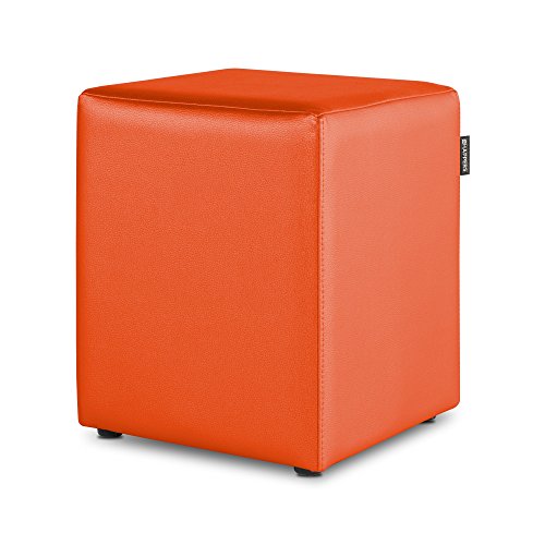 Happers Sitzwürfel aus Kunstleder Orange. Sitzhocker und Fußstütze für das Wohnzimmer oder Schlafzimmer von Happers