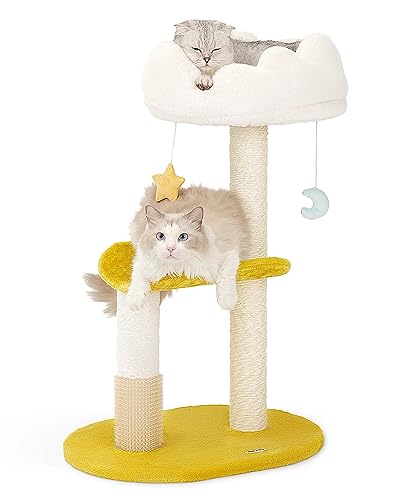 Happi N Pets Wolken Kratzbaum, 80cm Moderner Katzenturm, 3 Ebenen Mittel Größe Katzen-aktivitätsbaum Mit Sisal Kratzstange & Weiches Katzenbett 40x30cm, Abnehmbare & Waschbare Kissen von Happi N Pets