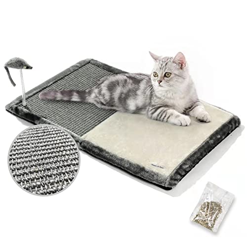 Happi N Pets Katzenkratzmatte, Gewebter Sisal-katzenkratzer, Sisal Teppich Mit Katzenbett Aus Memory-Schaum Und Interaktivem Katzenspielzeug, Faltbarer Katzen Kratzbrett, Kratz Pads Mit Katzenminze von Happi N Pets