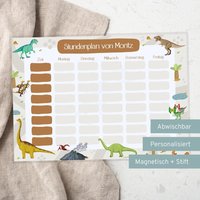Stundenplan Abwischbar Personalisiert | Magnetisch Mit Stift Geschenk Zur Einschulung Kühlschrank Dinosaurier von PuKPrintDE