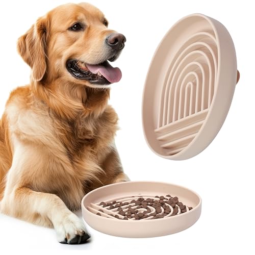 Happilax Antischlingnapf für Hunde – Silikon-Futternapf für langsames Fressen – Fördert Verdauung & mentale Stimulation – Sicher & leicht zu reinigen – 25x4x18 cm, Beige von Happilax