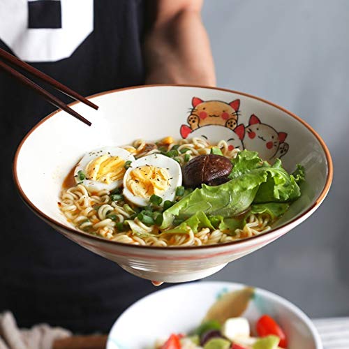 Happiness Tableware LIXUE Große Suppe Ramen Nudel Schüssel Obstsalat Pasta Mischen servieren Schüssel kreative Keramik handbemalt Katzen Geschirr Mikrowelle sicher (Größe : 8 inches) von Happiness Tableware