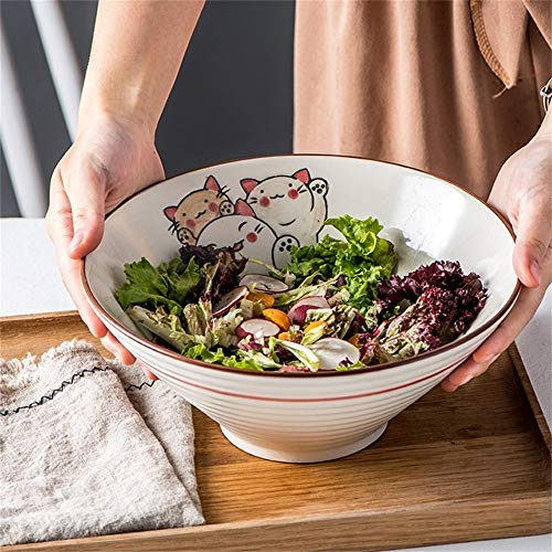 Happiness Tableware LIXUE Große Suppe Ramen Nudel Schüssel Obstsalat Pasta Mischen servieren Schüssel kreative Keramik handbemalt Katzen Geschirr Mikrowelle sicher (Size : 9 inches) von Happiness Tableware