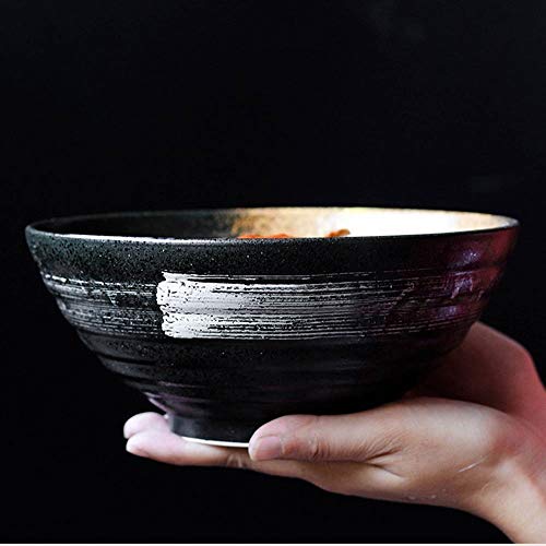 Happiness Tableware LIXUE Japanischen Stil Große Keramik Suppe Nudeln Pasta Schüssel Retro Obstsalat Ramen Dish Bowls Ofen Mikrowelle Sicher Mischen servieren Schalen 7,5 Zoll Schwarz von Happiness Tableware
