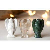Grosse Edelstein Engel 5cm | Moosachat Rauchquarz Magnesit Aus Edelsteinen von HappinessandLoveDE