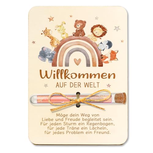 Geschenke zur Geburt, Geldgeschenk Verpackung Holz mit Reagenzgläser und Karte, Baby Geschenk zur Geburt Junge Mädchen, Regenbogentiere Geburtsgeschenk Babygeschenke Geschenke zur Geburt, Geldgeschenk Verpackung Holz mit Reagenzgläser und Karte, Baby Geschenk zur Geburt Junge Mädchen, Regenbogentiere Geburtsgeschenk Babygeschenke von Happirra