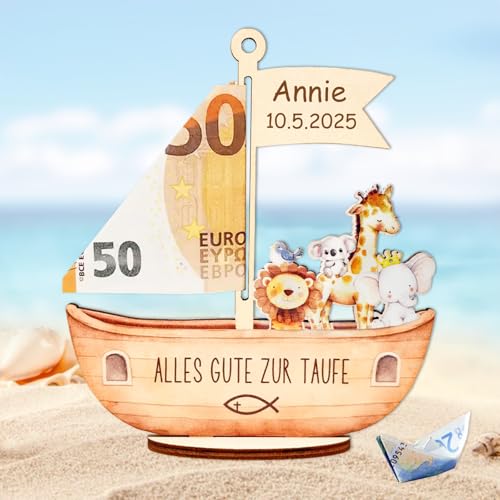 Originelle Taufgeschenke für Jungen und Mädchen, Geldgeschenk zur Taufe Arche Holz, Geschenk Taufe Patenkind von Happirra