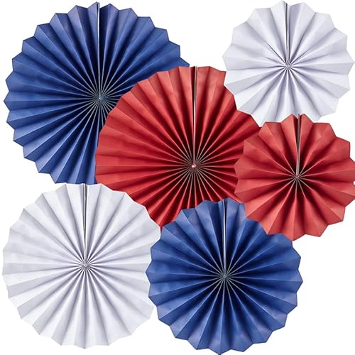 Happium 6 Stück Papierfächer Union Jack Farbe Dekorationen Blau Rot Weiß Papierfächer Set für UK Flagge Dekor von Happium
