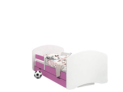 Happy Babies - Doppelseitiges PINK Kinderbett MIT SCHUBLADE Modernes Design mit sicheren Kanten und Absturzsicherung Schaumstoffmatratze 7 cm (89. Kein Motiv, 180x90) von Happy Babies