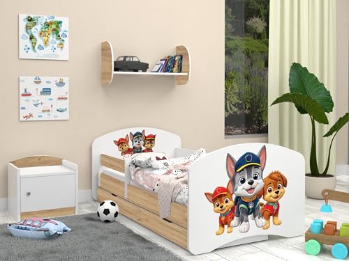 Happy Babies Kinderbett 70x140 EIN Bett für Kinder mit Schublade Kinderbett mit Matratze Rausfallschutz Einzelbett für Junge Mädchen Weiß (Craft) von Happy Babies
