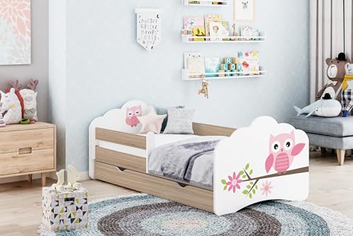 Happy Babies Kinderbett - Mit Matratze & Schublade und Rausfallschutz, 80x160, Mädchen Kinderbetten & Jugendbett Jungen Kids Bed, Jugendbett für Bodentief Ausziehbett Kleinkind, Lattenrost von Happy Babies