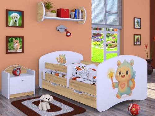 Happy Babies Kinderbett - mit Rausfallschutz Junge 140x70 Bett für Kinderzimmer mit Schublade & Matratze Einzelbett für Kinder Gold - Sweet BUBU (Nr 2) von Happy Babies