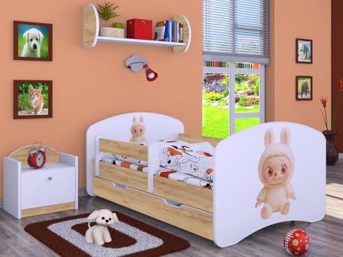 Happy Babies Kinderbett - mit Rausfallschutz Junge 140x70 Bett für Kinderzimmer mit Schublade & Matratze Einzelbett für Kinder Gold - Sweet BUBU (Nr 3) von Happy Babies
