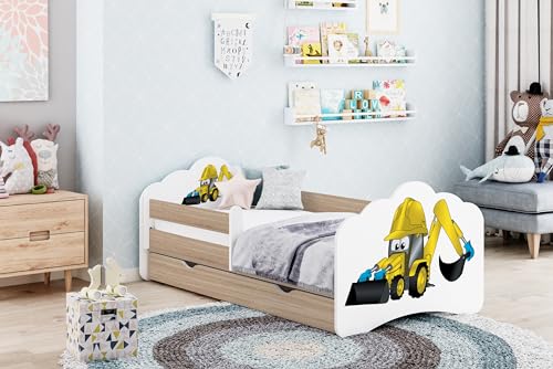 Happy Babies Kinderbett - Mit Matratze & Schublade und Rausfallschutz, 80x160, Mädchen Kinderbetten & Jugendbett Jungen Kids Bed, Jugendbett für Bodentief Ausziehbett Kleinkind, Lattenrost von Happy Babies