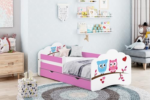 Happy Babies MOBI Kinderbett 160 x 80 mit Schubladen Kinderzimmer Bett mit Rausfallschutz Jugendbett mit Matratze Bett für Mädchen & Jungen mit Eulen Motiv (M28) von Happy Babies