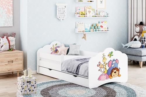 Happy Babies MOBI - Kinderbett 160 x 80 | Kinderbett mit Rausfallschutz & Bettkasten | Jugendbett mit farbigem Aufkleber | Kinderbett mit Matratze 80x160 | Kinder-Bett für Mädchen & Jungen WIESS (M13) von Happy Babies