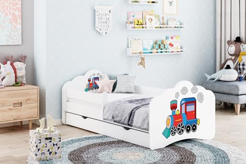 Happy Babies MOBI - Kinderbett 160 x 80 | Kinderbett mit Rausfallschutz & Bettkasten | Jugendbett mit farbigem Aufkleber | Kinderbett mit Matratze 80x160 | Kinder-Bett für Mädchen & Jungen WIESS (M17) von Happy Babies