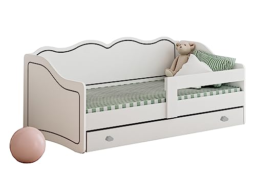 Happy Babies ROYAL Kinderbett 160 x 80 mit Rausfallschutz und Schubladen Bett für Kinderzimmer mit Matratze 80x160 Mädchen & Jungenbett von Happy Babies
