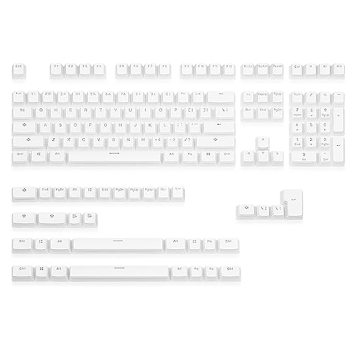 Happy Balls White Pudding-Tastenkappen mit Hintergrundbeleuchtung, PBT Doubleshot Cherry MX-Tasten-Set, OEM-Profil für US-Layout 61, 68, 84, 87, 104, 108, MX-Schalter, mechanische Tastatur, Weiß von Happy Balls