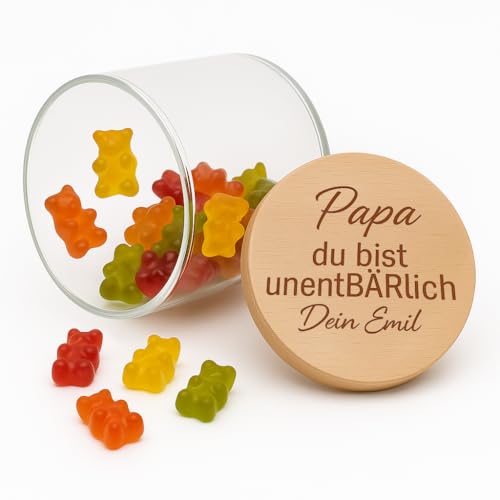 Happy Box® Personalisiertes Vorratsglas mit Gravur – Geschenk Papa – Vatertagsgeschenk – Glas mit Deckel – personalisiertes Glas – Papa Geschenk (Papa du bist UnentBÄRlich, groß - 880ml) von Happy Box