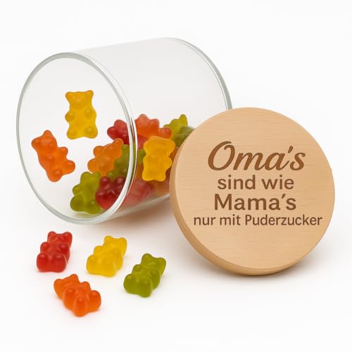 Happy Box Personalisierte Vorratsgläser mit Deckel mit Gravur - [einzeln - S/M/L - 0,2-0,8 L] - Personalisiert Geschenk Erzieherin Abschiedsgeschenk Lehrerin (Oma's sind wie Mamas, klein - 200ml) von Happy Box