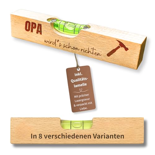 Happy Box® Wasserwaage personalisiert – Geschenk für Opa zum Einzug, Umzug oder Vatertag – für Handwerker & Heimwerker – Männergeschenk mit Gravur – witziges Großvater Geschenk (Opa richten) von Happy Box