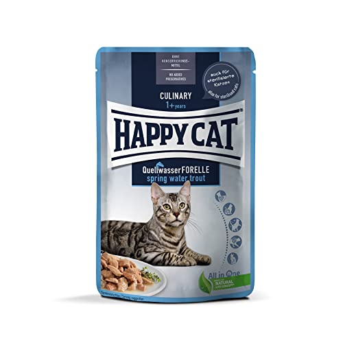 Happy Cat 70620 - Culinary Meat in Sauce Quellwasser Forelle - Nassfutter für ausgewachsene Katzen & Kater - 85g Pouch von Happy Cat