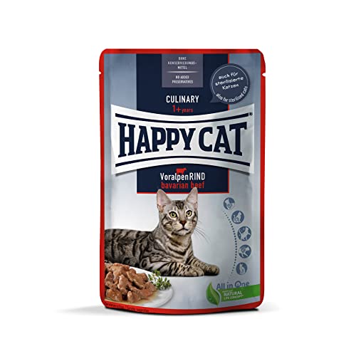 Happy Cat 70619 - Culinary Meat in Sauce Voralpen Rind Pouch - Nassfutter für ausgewachsene Katzen & Kater - 85g Inhalt von Happy Cat