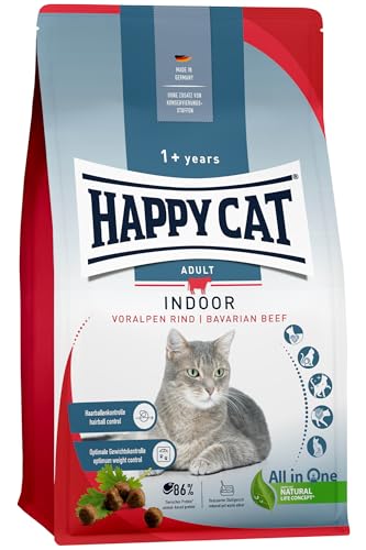 Happy Cat 70593 - Indoor Adult Voralpen Rind - Katzen-Trockenfutter für ausgewachsene Katzen und Kater - 4 kg Inhalt von Happy Cat