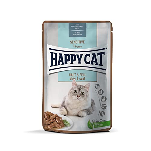 Happy Cat 70624 - Sensitive Meat in Sauce Haut & Fell Pouch - Nassfutter für Sensible Katzen und Kater - 85g Inhalt von Happy Cat