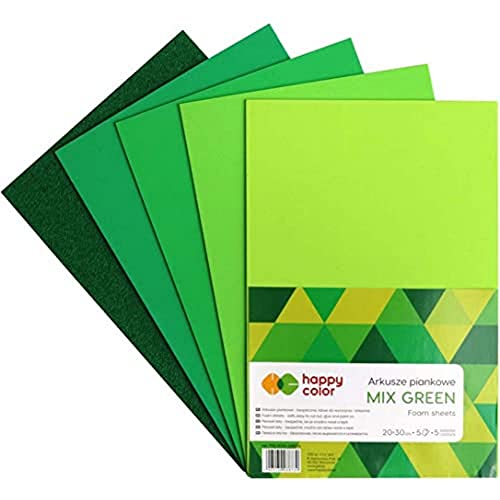 Schaum Bastelblätter MIX GREEN, A4, 5 Blatt, 5 Farben, 2 Arten, Happy Color von Happy Color