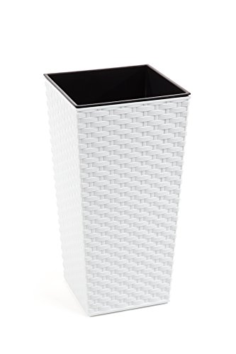 Happy Flower MultiProject | Blumentopf | Pflanzkübel | inkl. Einsatz | Quadrat | Rattan-Optik | 4 Größen 3 Farben | Übertöpfe (19 cm x 19 cm/Höhe 36 cm, Weiß) von HappyFlower