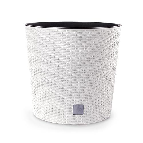 HappyFlower MultiProject Blumentopf Pflanzkübel inkl. Einsatz rund Rattan-Optik 4 Größen 4 Farben Übertöpfe (400, Weiß) von HappyFlower