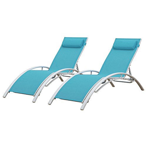 2er-Set Liegestühle GALAPAGOS aus blauem Textilene - weißes Aluminium 2er-Set Liegestühle GALAPAGOS aus blauem Textilene - weißes Aluminium von Happy Garden