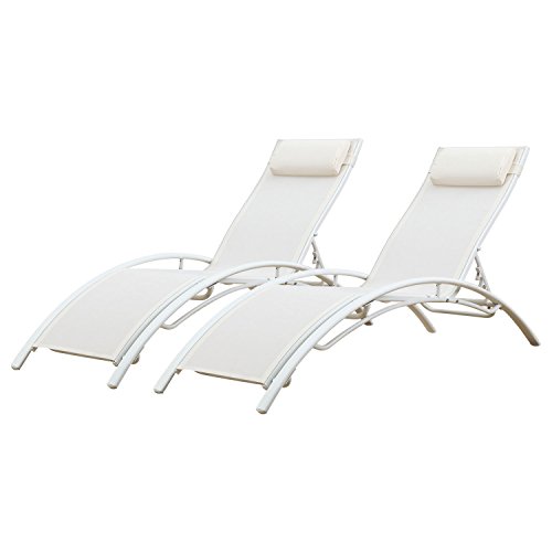 2er-Set Liegestühle GALAPAGOS aus weißem Textilene - weißes Aluminium 2er-Set Liegestühle GALAPAGOS aus weißem Textilene - weißes Aluminium von Happy Garden