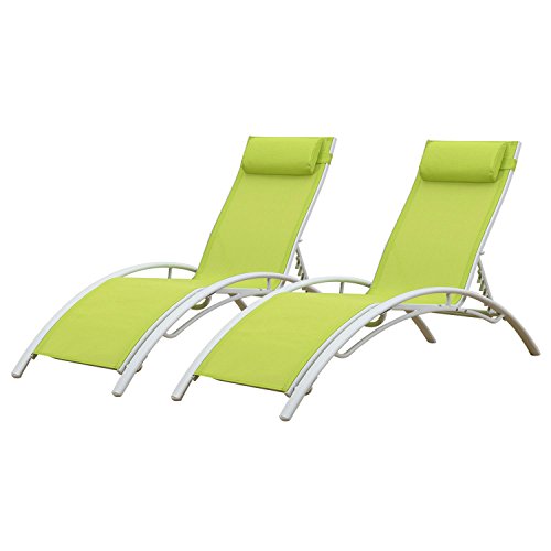 2er-Set Sonnenliegen GALAPAGOS aus grünem Textilene - weißes Aluminium 2er-Set Sonnenliegen GALAPAGOS aus grünem Textilene - weißes Aluminium von Happy Garden