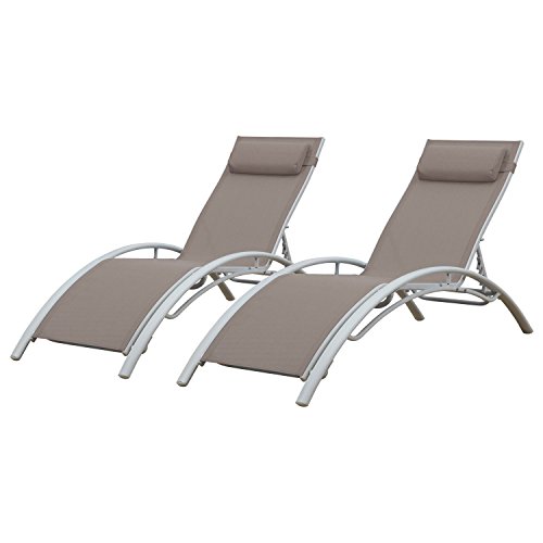 2er-Set Sonnenliegen Galapagos aus taupefarbenem Textilene - weißes Aluminium 2er-Set Sonnenliegen Galapagos aus taupefarbenem Textilene - weißes Aluminium von Happy Garden