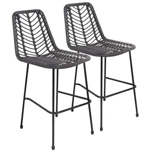 Happy Garden 2er Set Barhocker OKA aus schwarzem synthetischem Rattan mit Fußstütze, Hocker mit schwarzer Rückenlehne Happy Garden 2er Set Barhocker OKA aus schwarzem synthetischem Rattan mit Fußstütze, Hocker mit schwarzer Rückenlehne von Happy Garden