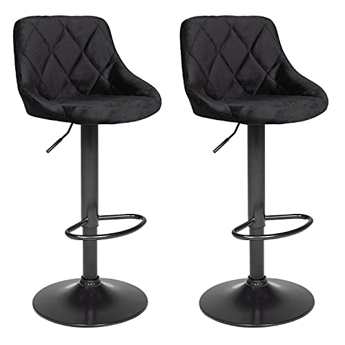 Happy Garden 2er Set Barhockern aus schwarzem Samt Robin. Küchenstuhl in modernem Design mit Sitzfläche, höhenverstellbar, um 360° drehbar und Fußstütze. Hocker mit Rückenlehne aus Samt Happy Garden 2er Set Barhockern aus schwarzem Samt Robin. Küchenstuhl in modernem Design mit Sitzfläche, höhenverstellbar, um 360° drehbar und Fußstütze. Hocker mit Rückenlehne aus Samt von Happy Garden