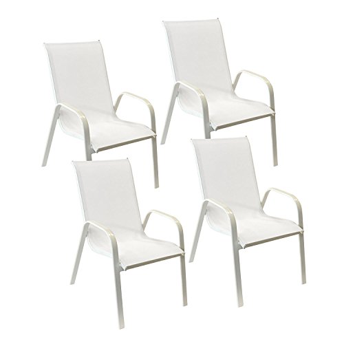 Happy Garden Satz von 4 Stühlen Marbella aus weißem Textilene - weißes Aluminium von Happy Garden