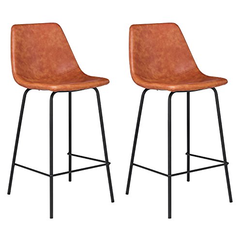 Happy Garden 2er Set Vintage-Barhocker Lucien Cognac - Sitzhöhe 65cm, Barhocker im Retro-Stil mit Rückenlehne und Fußstütze, Metallgestell von Happy Garden