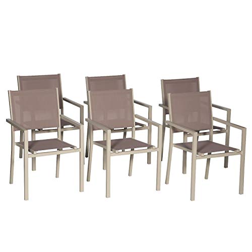Happy Garden Set aus 6 Stühlen aus Aluminium in Taupe - Textilene in Taupe von Happy Garden