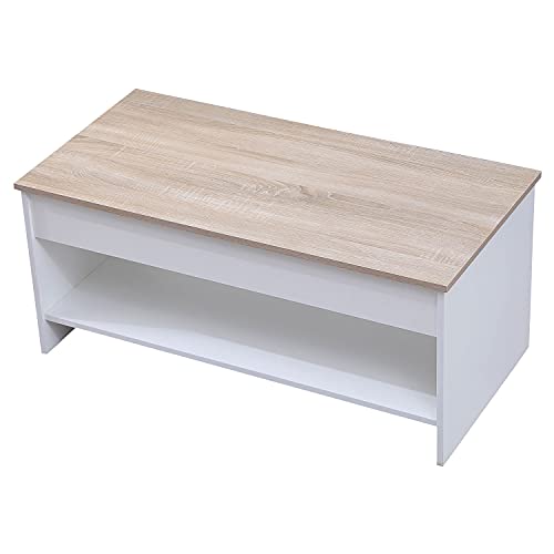 Happy Garden Moderner Couchtisch mit klappbarer Platte, weiß und Hedda-Holz, Wohnzimmertisch aus Holz, mit Aufbewahrung, rechteckiger Tisch mit Ablage. von Happy Garden