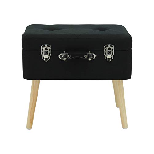 Happy Home Company 12053 Hocker Truhe Nachttisch Kommode Polsterhocker Truhenhocker mit Staufach Ottomane im Kofferdesign Baumwolle/Stoff SCHWARZ von Happy Home Company