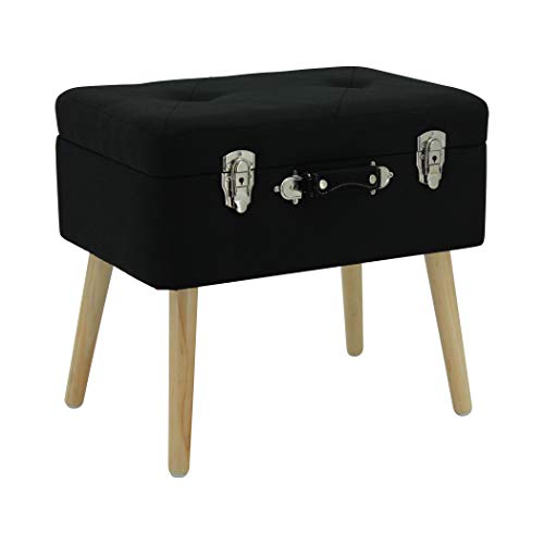 Happy Home Company 13159 Hocker Truhe Nachttisch Kommode Polsterhocker Truhenhocker mit Staufach Ottomane im Kofferdesign Baumwolle/Stoff SCHWARZ von Happy Home Company