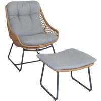 4tlg. Stuhl mit Sitzkissen aus hellem Rattan - Grau 4tlg. Stuhl mit Sitzkissen aus hellem Rattan - Grau von Happy Home