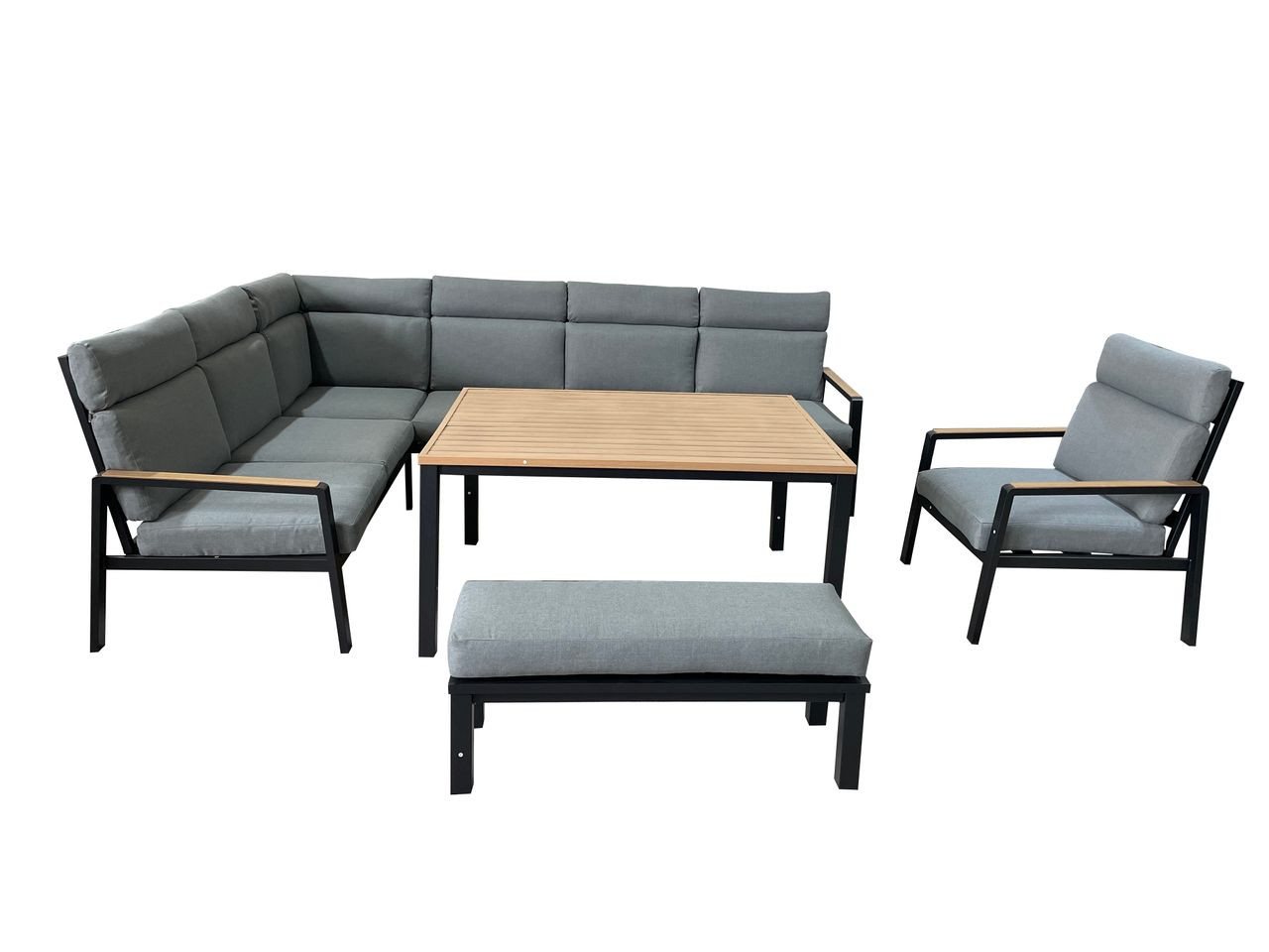 Happy Home Gartensofa 6 tlg. Eck-Lounge mit hoher Rückenlehne, Sitzkissen, grau & Holzoptik Happy Home Gartensofa 6 tlg. Eck-Lounge mit hoher Rückenlehne, Sitzkissen, grau & Holzoptik von Happy Home