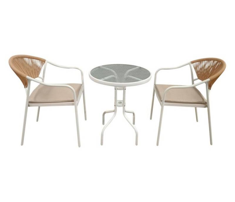 Happy Home Gartenstuhl 3-tlg. Bistro Set helles Rattan mit Sitzkissen für Terrasse von Happy Home
