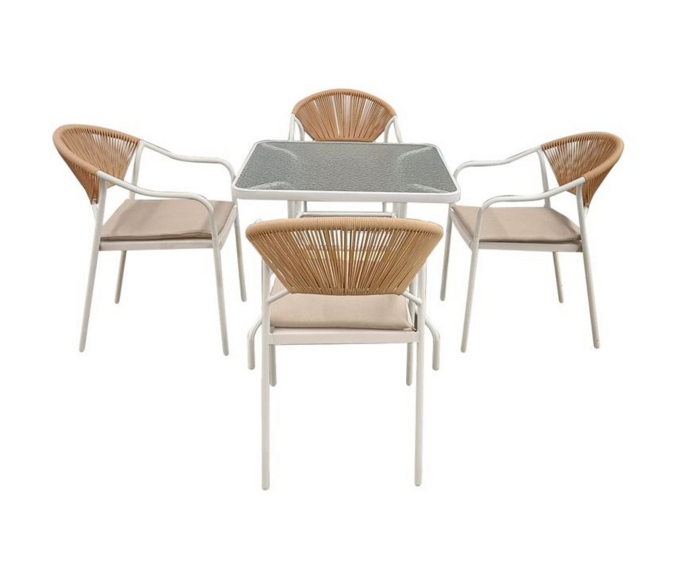 Happy Home Gartenstuhl 5 tlg. Dining Set helles Rattan mit Sitzkissen in Beige Happy Home Gartenstuhl 5 tlg. Dining Set helles Rattan mit Sitzkissen in Beige von Happy Home